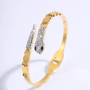 Gold Plated Stainless Steel Snake Rhinestone Bracelet with Sparkling Rhinestones and Unique Design
