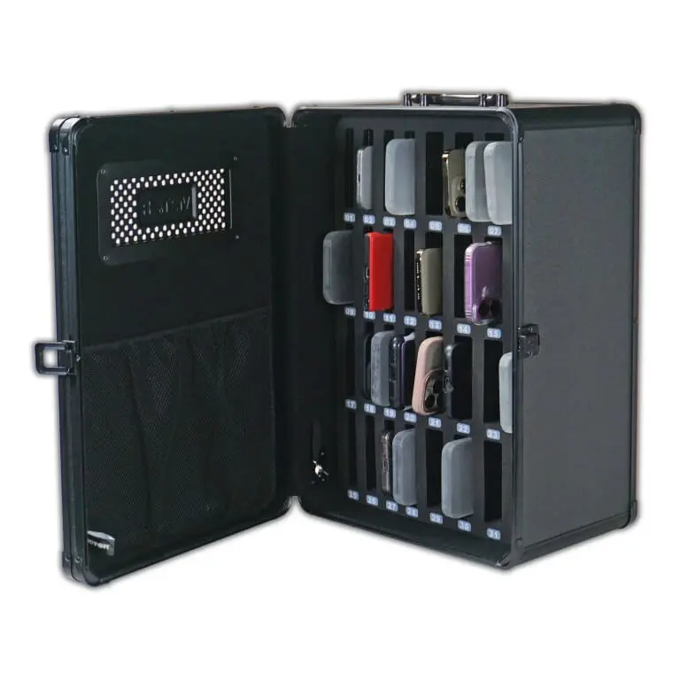 Vaultz® Durable Aluminum-Steel Cell Phone Storage Box with Airflow Venting & Solid Front - 32-Device/32 Phones Capacity, Easy-to-Hang Home Organizer for Students (School Testing & Classroom Use)