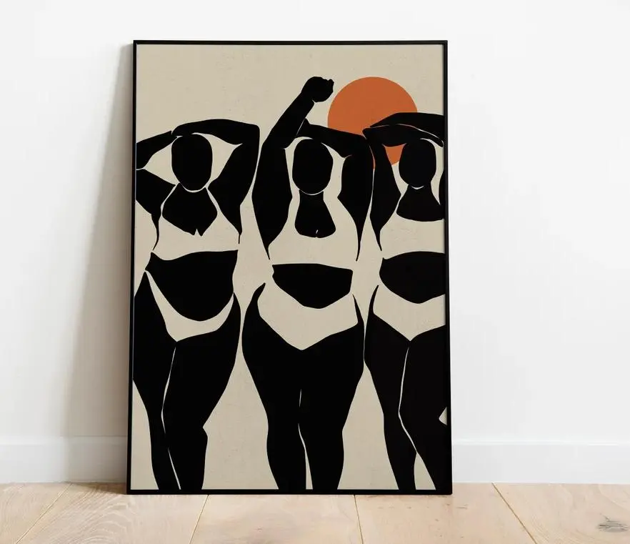 Curvy Women Silhouette Wall Art, Confident Body Positivity Poster, Empowering Feminist Prints for Bedroom or Studio