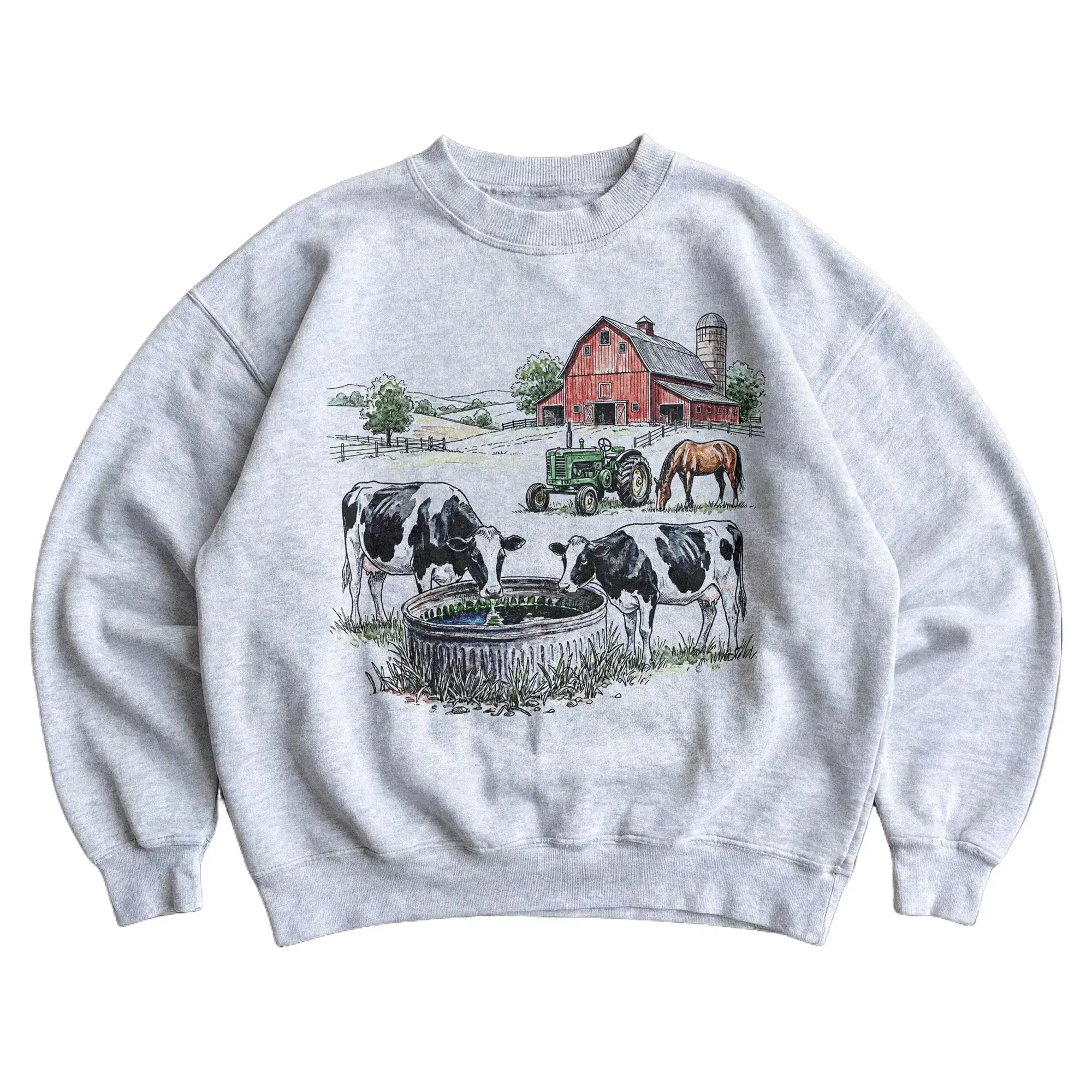 90s Farm Sweatshirt - Unisex Men & Women's Graphic Sweater - Vintage Nostalgia Crewneck - Western Country Pullover - Cow Horse Barn Sweater