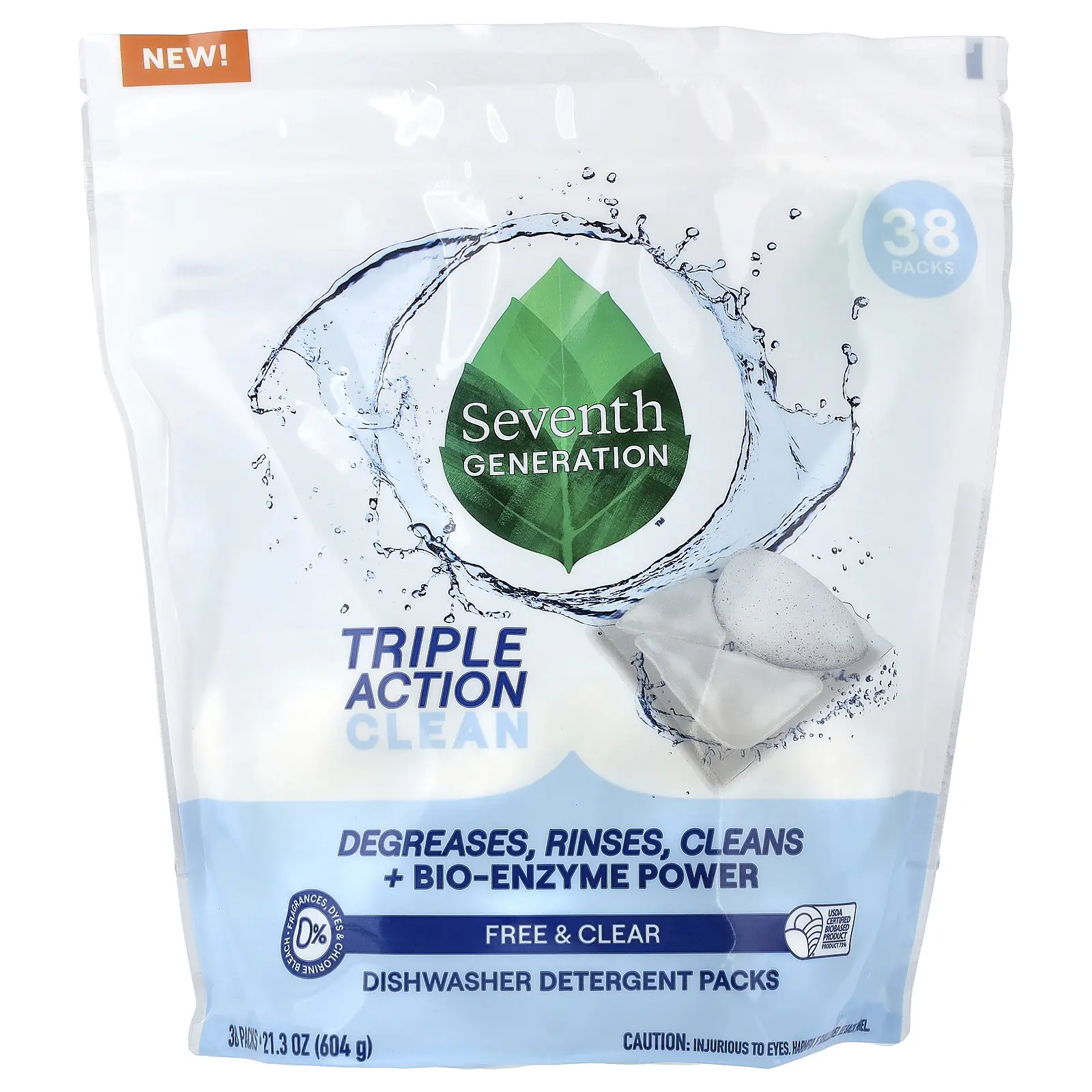 Seventh Generation Dishwasher Detergent Packs, Free & Clear, 36 Packs, 21.3 oz (604 g)