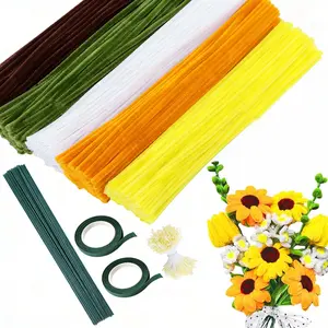 500PCS Pieces Sunflower Color Pipe Cleaners Chenille Stems for Flowers Craft Supplies Bulk Fluffy Fuzzy Sticks for DIY Art Projects Creative Gift Wrapping Party Decorations