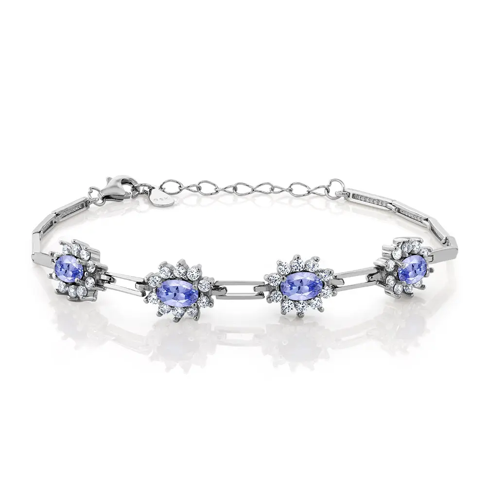 2.36 Cttw Oval Tanzanite Tennis Bracelet For Women | 925 Sterling Silver | Gemstone Birthstone | Oval 6X4MM | 7 Inch With 1 Inch Extender | Fine Jewelry Gifts for Women Mom Wife Her