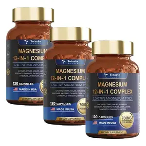 12-in-1 Magnesium Complex 700mg - Supplement  with Glycinate Citrate Malate Oxide Taurate Aspartate Orotate, Vegan Capsules for Muscle, Heart, and Relaxation Support  magnesium Vitamin Edible Edible Dietary