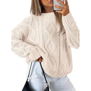 Fall Fashion Trendy Queen Women's Oversized Cable Knit Crewneck Sweaters Casual Breathable Basic Knit Pullover forSpring & Fall, Fashion Women's Knitwear for DailyWear, Womenswear Chic Chunky Can be used with a raincoat