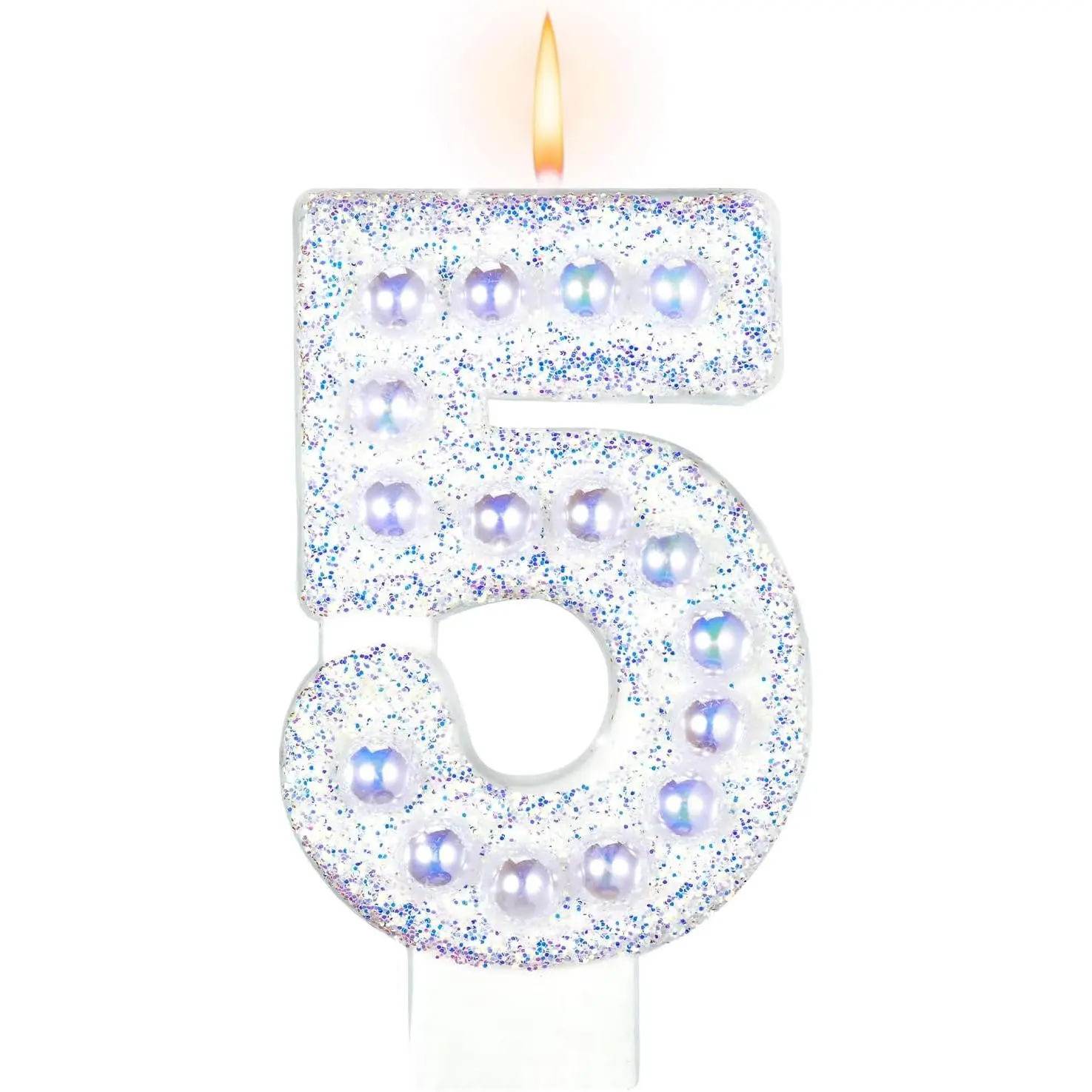 Birthday Candles, Number 5 Birthday Candle for Cake, Birthday Candles Sparklers with Holographic Colored , 3.35" Large  Candles for Five Sweet Birthday Party Decoration Supplies