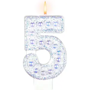 Birthday Candles, Number 5 Birthday Candle for Cake, Birthday Candles Sparklers with Holographic Colored , 3.35" Large  Candles for Five Sweet Birthday Party Decoration Supplies