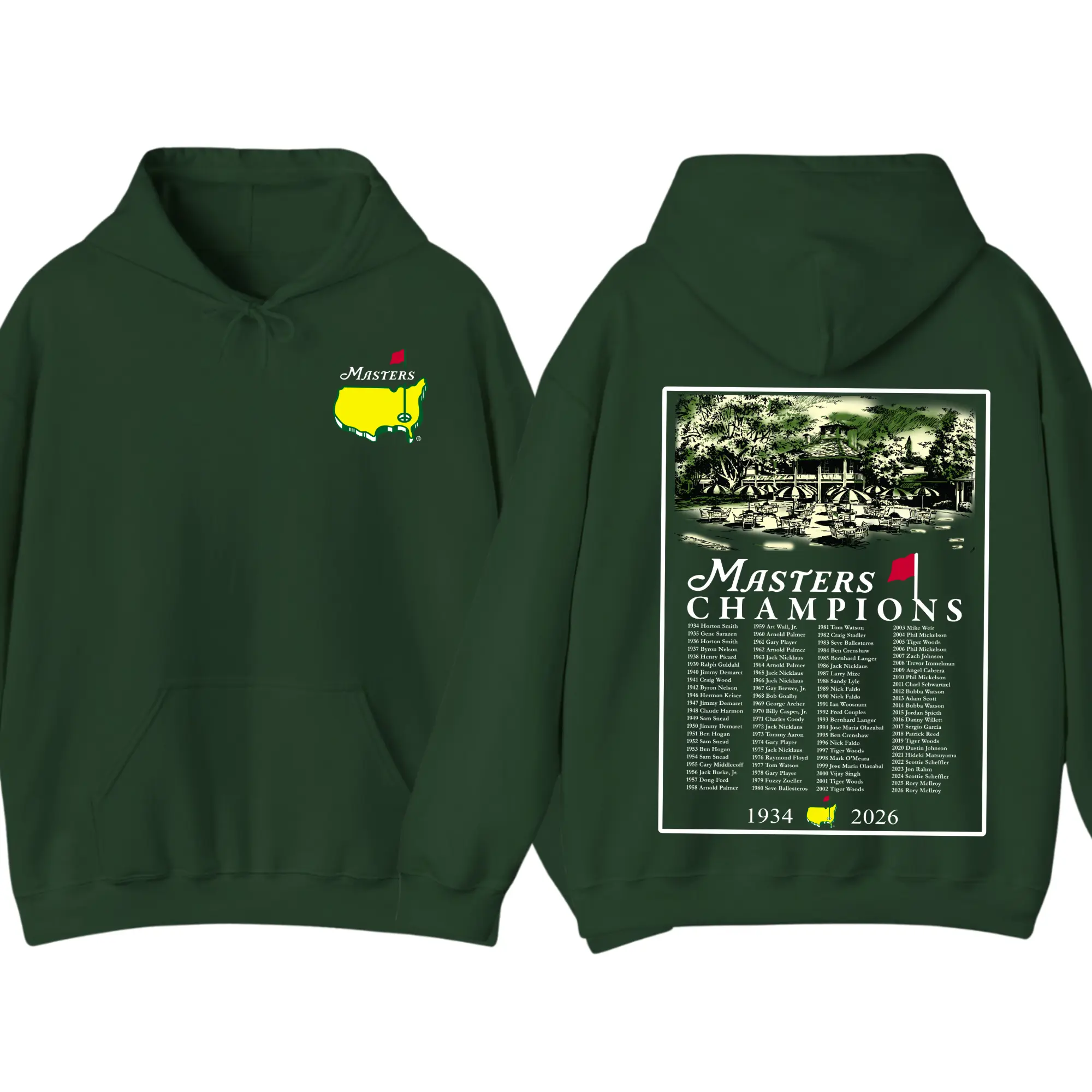 The Masters Champions 1934–2026 Hoodie, Augusta National Golf Tournament Pullover, Vintage Golf Champion List Graphic, Cotton Streetwear Casual Top