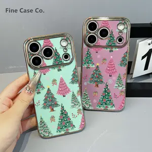 Christmas Tree Pattern Aesthetic Holiday TPU Electroplated iPhone Case for iPhone 17 Pro iPhone 16 Pro Max 15 Plus 14 Pro 13 12 11 XS Max XS XR Shockproof Drop-Proof Protective Holiday Theme Cover