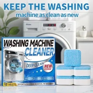 Washing Machine Cleaner Descaler 12 Pack - Deep Cleaning Tablets For HE Front Loader & Top Load Washer, Septic Safe Eco-Friendly Deodorizer, Clean Inside Drum And Laundry Tub Seal - 12 Month Supply Multifunction Strong Deodorization