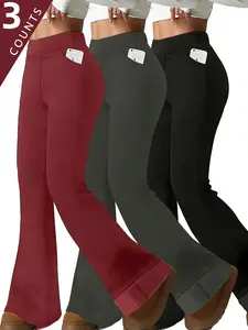 3-Pack Women's Fleece-Lined Wide Leg Pants High Waisted Thermal Bootcut Trousers Stretchy Comfy Winter Lounge Pants for Women Cozy Winter Wear