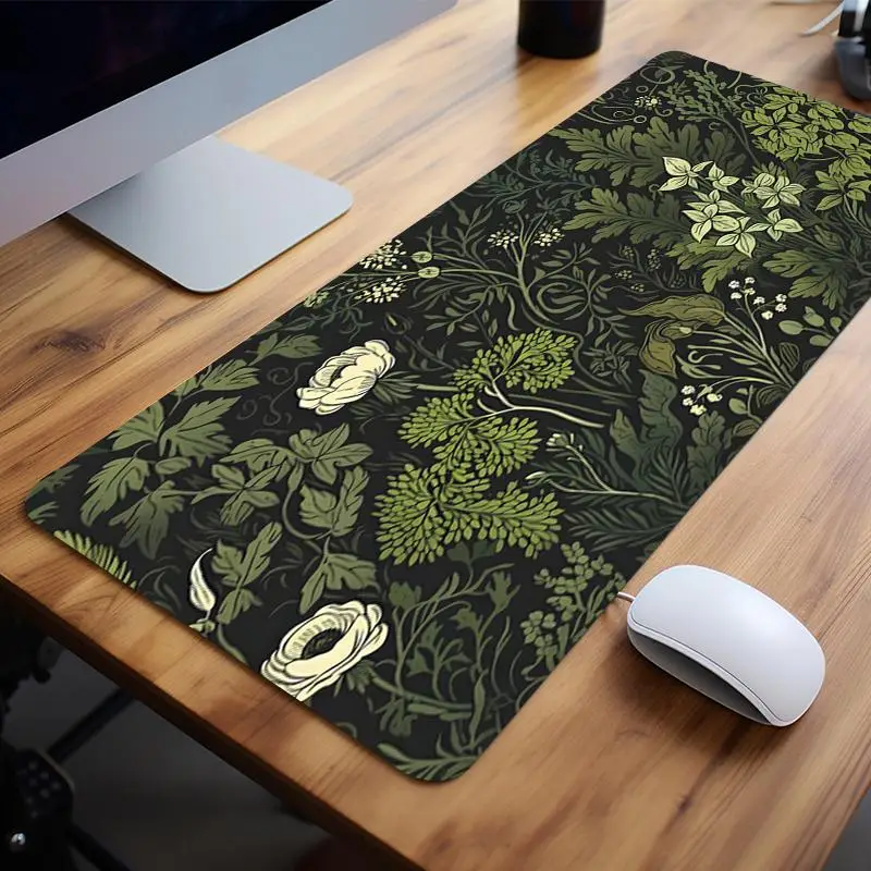 Creative Plant Pattern Mouse Pad, Rectangle Gaming Mouse Pad, Non-slip Large Surface Rubber Base Stitched Edge Desk Keyboard Mat for Home Office Game