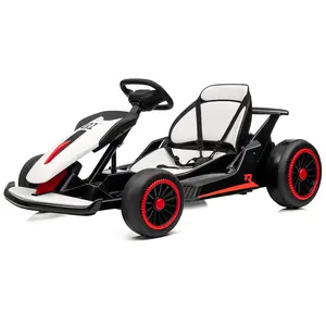 【Christmas Gift】White 24V Electric Drift Go Kart For Kids Ages 6-12 With Dual 200W Motors 8.1 MPH Adjustable Seat Led Lights Music Usb FM Radio Steel Frame White High Speed Drifting