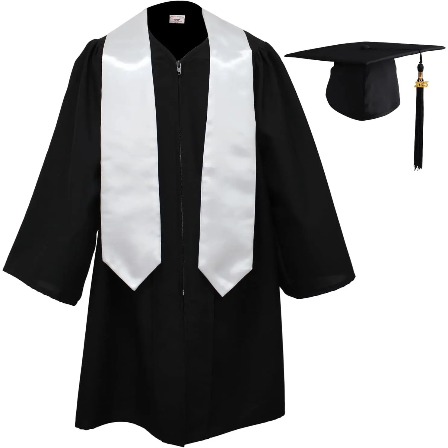Unisex Matte  Graduation Gown Cap Tassel Set 2025 with White Plain Stole