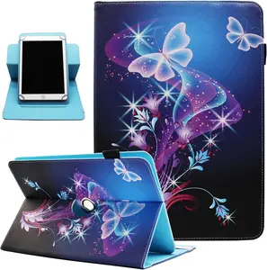 Universal 7 8 Inch Android Tablet Case,  PU Leather 360  Rotating Multi-Angle Viewing Stand Case Cover for 7.0 8.0 and All 7.0-8.5 Inch Tablet, Shiny Butterfly