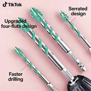 Green Forest Four-Blade Serrated Eccentric Drill Bit Super Hard Special Electric Drill High Hardness Dry Drill, suitable for all tiles, ceramics, glass, marble, concrete, and stainless steel.