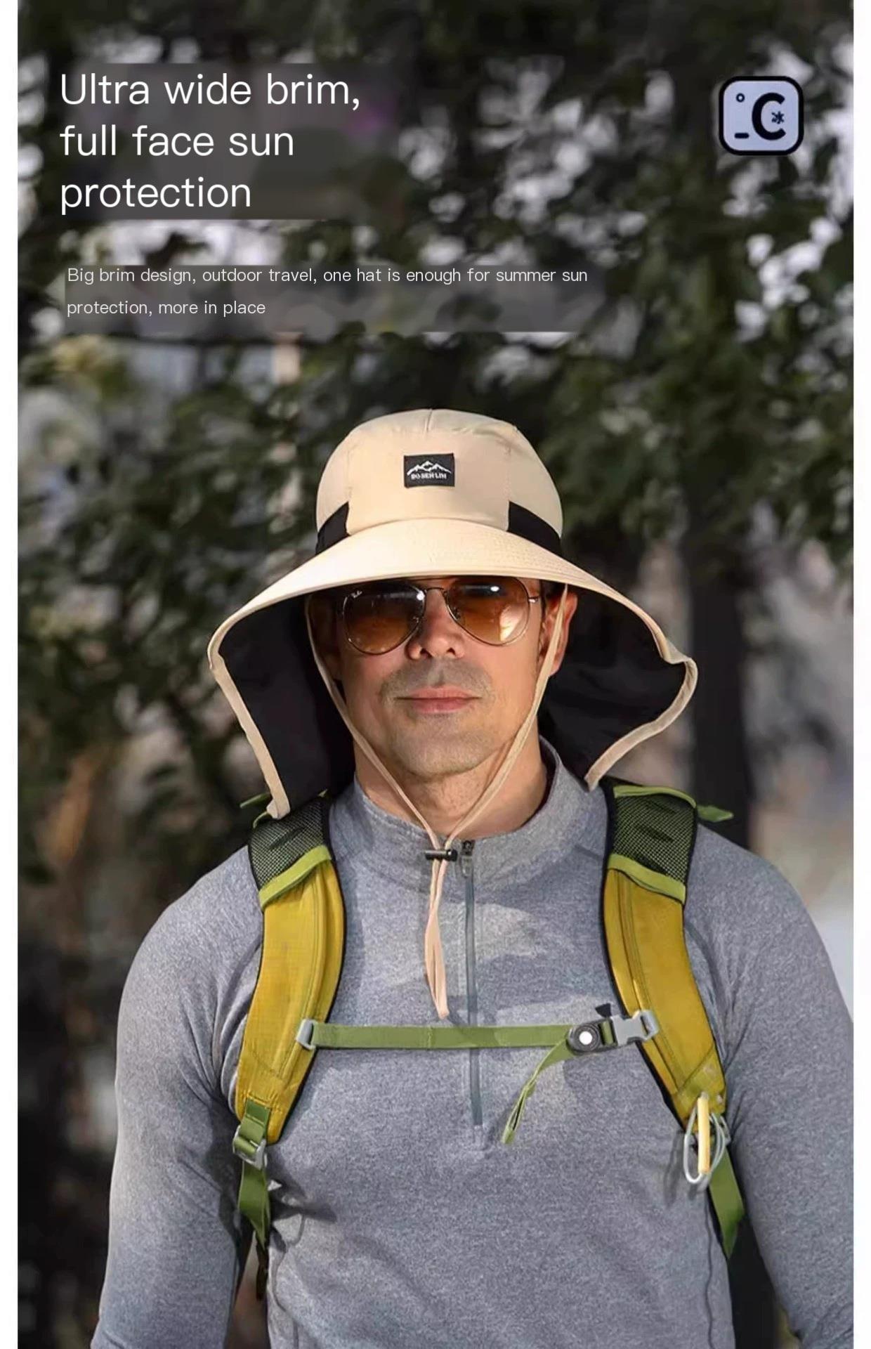 UPF 50+ Sun Hat with Neck Flap, Wide Brim Breathable Quick Dry Fishing Safari Hat, Adjustable UV Protection Summer Hat for Men, Women, Beach, Hiking and Outdoor Use
