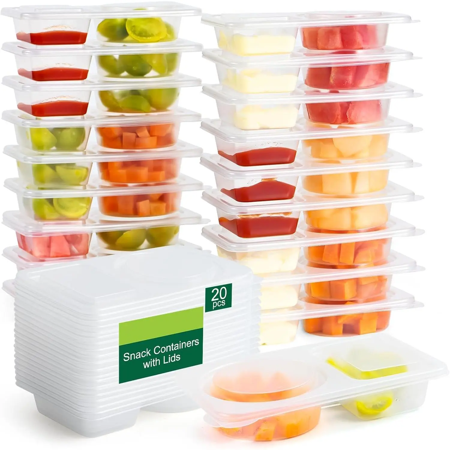 20Pcs 40Pcs Double Compartment Snack Containers with Lids Reusable Leak-Proof Dipping Containers Round Square BPA Free Mini Sauce Cups For Outdoor Trip