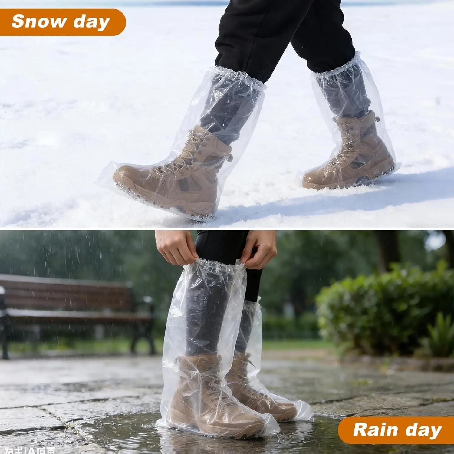 Plastic Disposable Waterproof Boot Covers (5 Pairs) - Long Design, Unisex, Rain Protection, Suitable for Outdoor Activities, Hospital Use