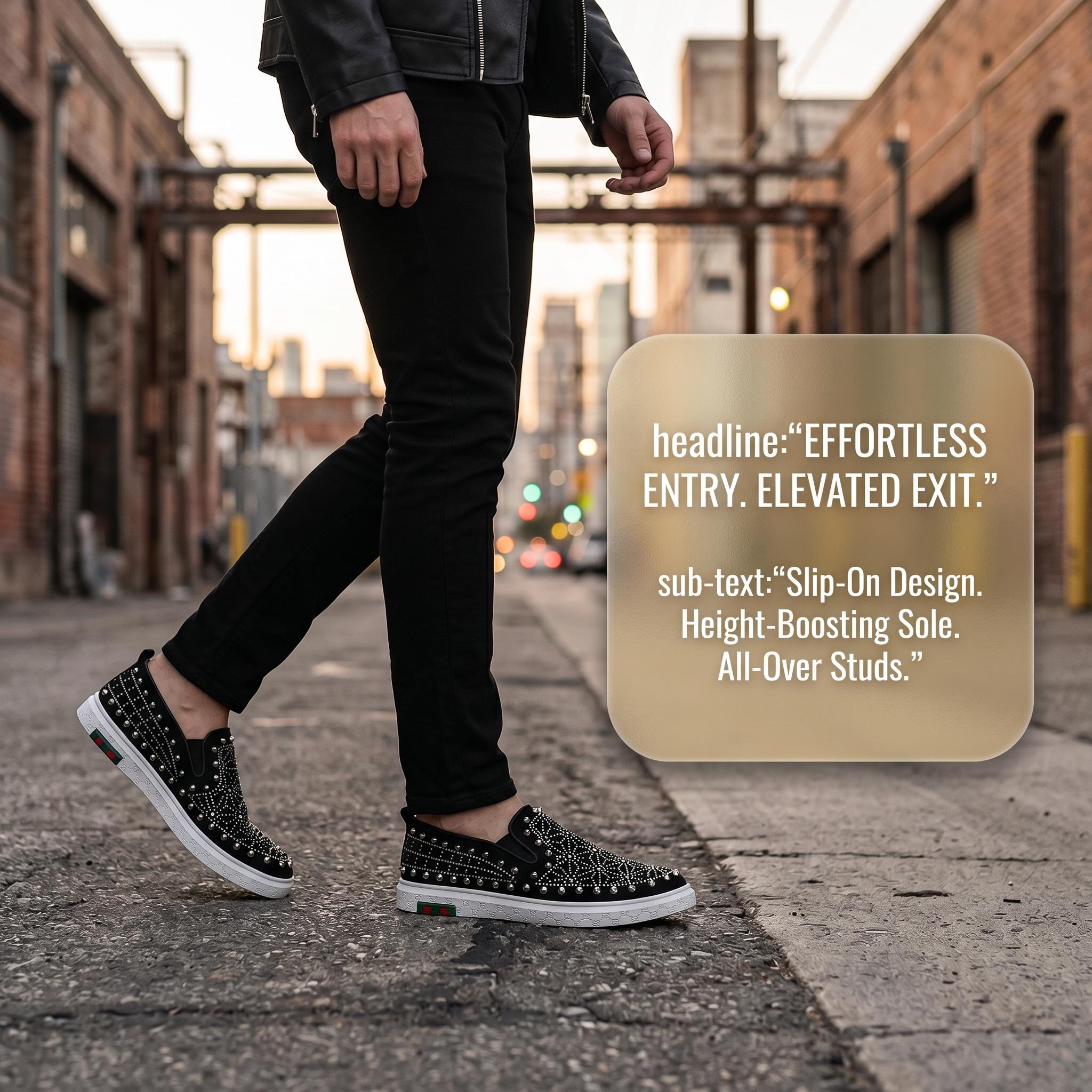 Men's Luxury Rhinestone & Rivet Studded Slip-On Loafers - Fashion Bling Platform Sneakers, Comfortable Sparkly Walking Shoes for Nightclub, Party, Prom
