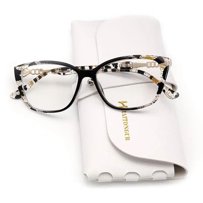 HAITONGCR-1 pc reading glasses with blue light protection lenses, red and black tortoise frames, fashionable style suitable for women, unisex, with glasses box and cloth