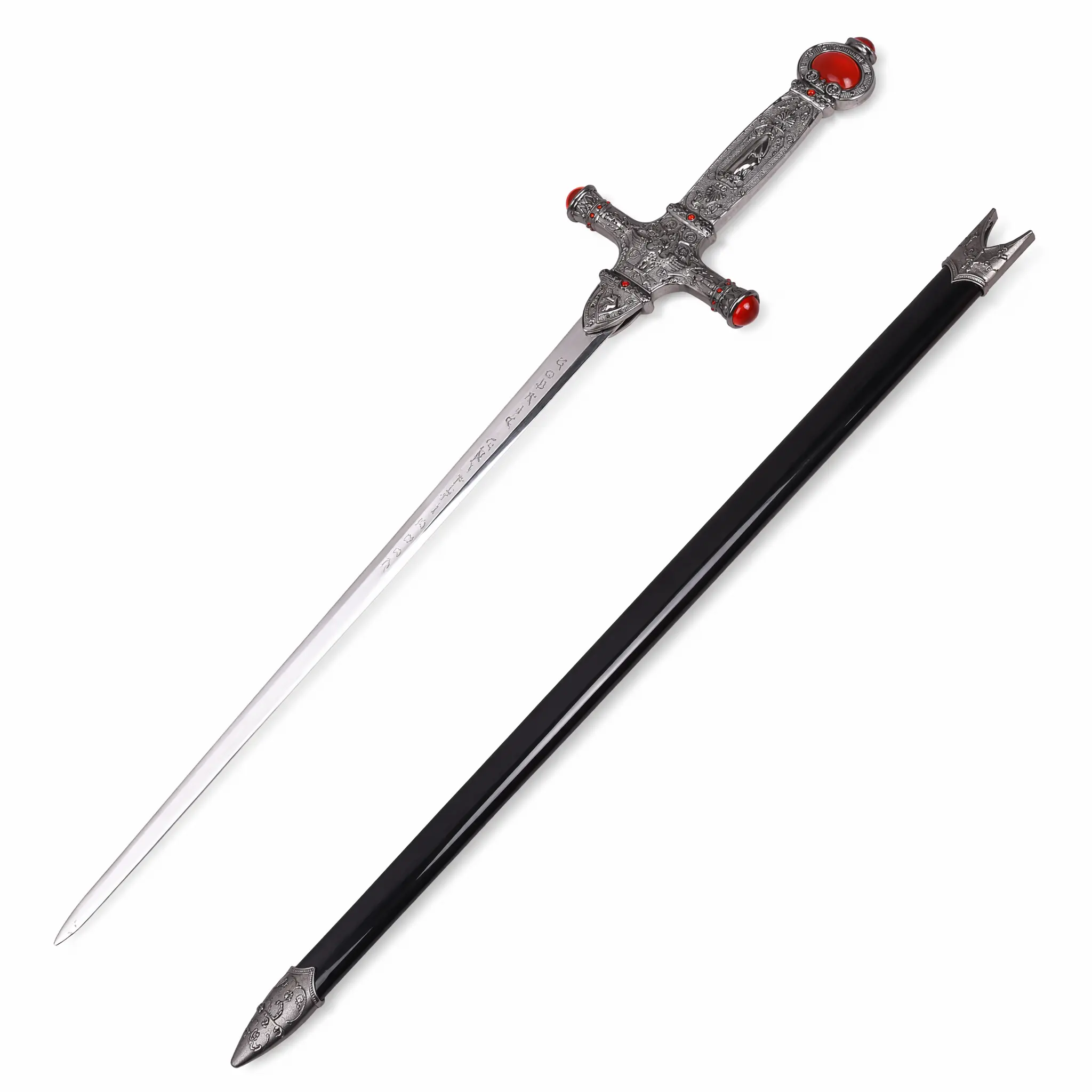 35.8-Inch Blunt-Edge Fantasy Decorative Longsword with Stainless Steel Blade, Zinc Alloy Hilt and Black Scabbard for Adult Cosplay & Display