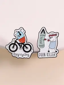 2-Pack Medical Humorous Enamel Badges Set, Stress Relief & Funny Mindset, Ideal for Healthcare Workers, Students, Office Professionals, Enamel Lapel Pins, Alloy Brooch Pin