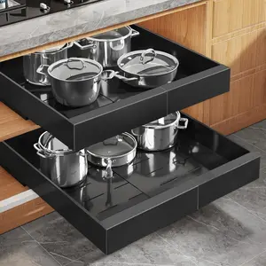 1-Piece Retractable Pull-Out Cabinet Shelves, Heavy Duty Carbon Steel Sliding Drawers, Silent Sliding Roll-Out Shelves with Self-Adhesive Nanomembrane or Screw Mount for Kitchens, Bathrooms and Pantries, Built in Drawers