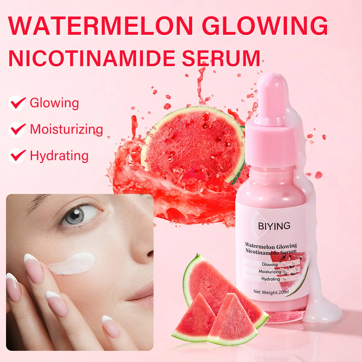 Watermelon Niacinamide Essence with Hyaluronic Acid for Radiant, Dewy Skin - Lightweight Hydrating and Brightening Serum for Face Care, Hydrate, Moisturizer, Radiant Skin, Moisture, Glowing Skin
