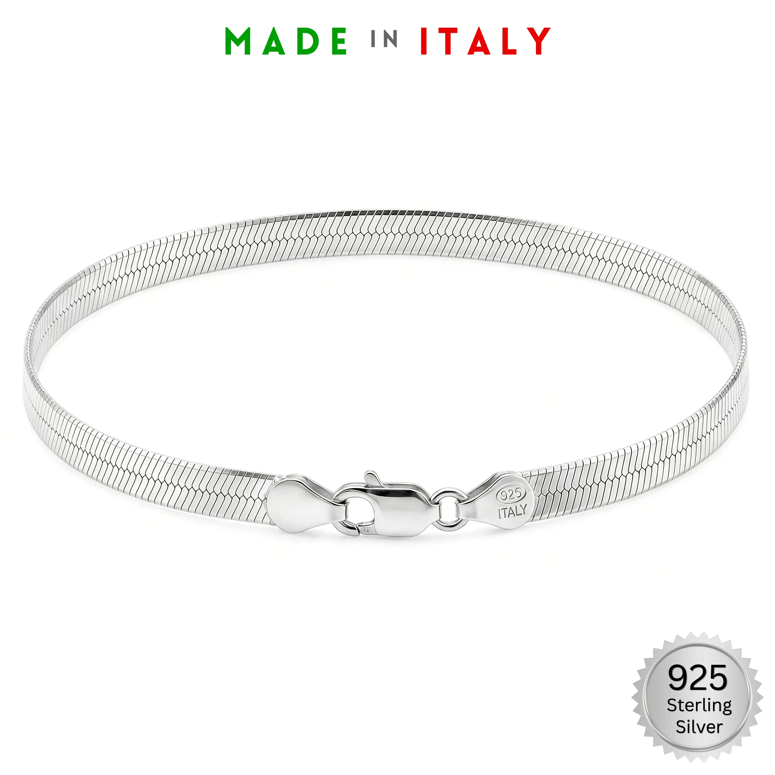925 Sterling Silver 4.5mm Herringbone Bracelet 7 inch Made in Italy (4.14g)