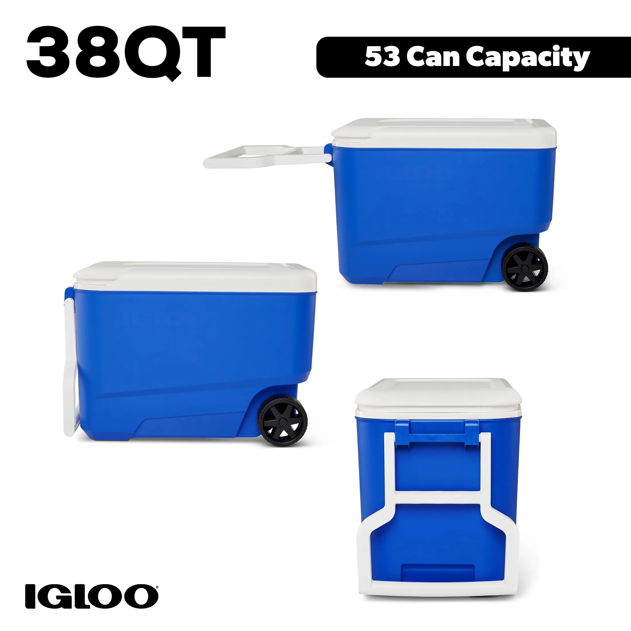 Igloo Wheelie Cool 38 QT Hard Sided Cooler with Wheels, Blue