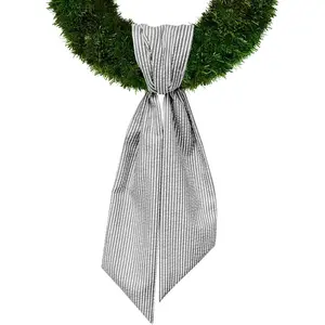 Birthday Wreath Sash for Front Door, Black Stripes Seersucker Ribbons Sash Accessories for Wreath Wedding Anniversary Christmas Decorations