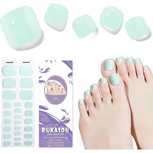 Semi Cured Gel Toe Nail Strips,26 Pcs Toes Nail Stickers Wraps(Mint Green),UV Light Required,Easy to Apply