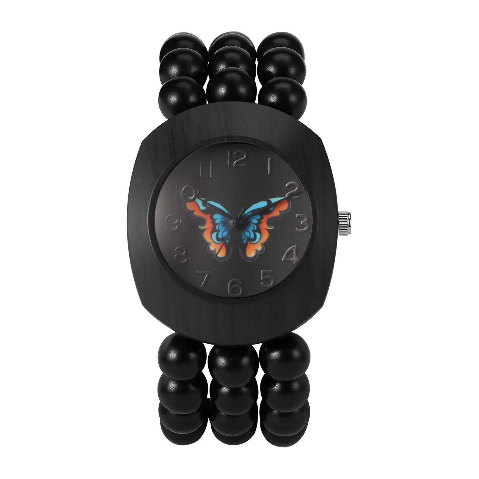OIDEA Women's Bohemian Wood-Toned Quartz Watch, Tonneau Case, Handmade Stretch Wood Beaded Bracelet Band, Wood-Toned Quartz Watches