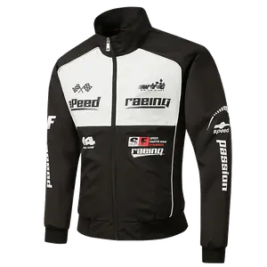 Men's Slim Fit Racing Print Colorblock Zip Up Jacket, Windproof Stand Collar Streetwear Track Coat for Spring & Autumn Outdoor Sports