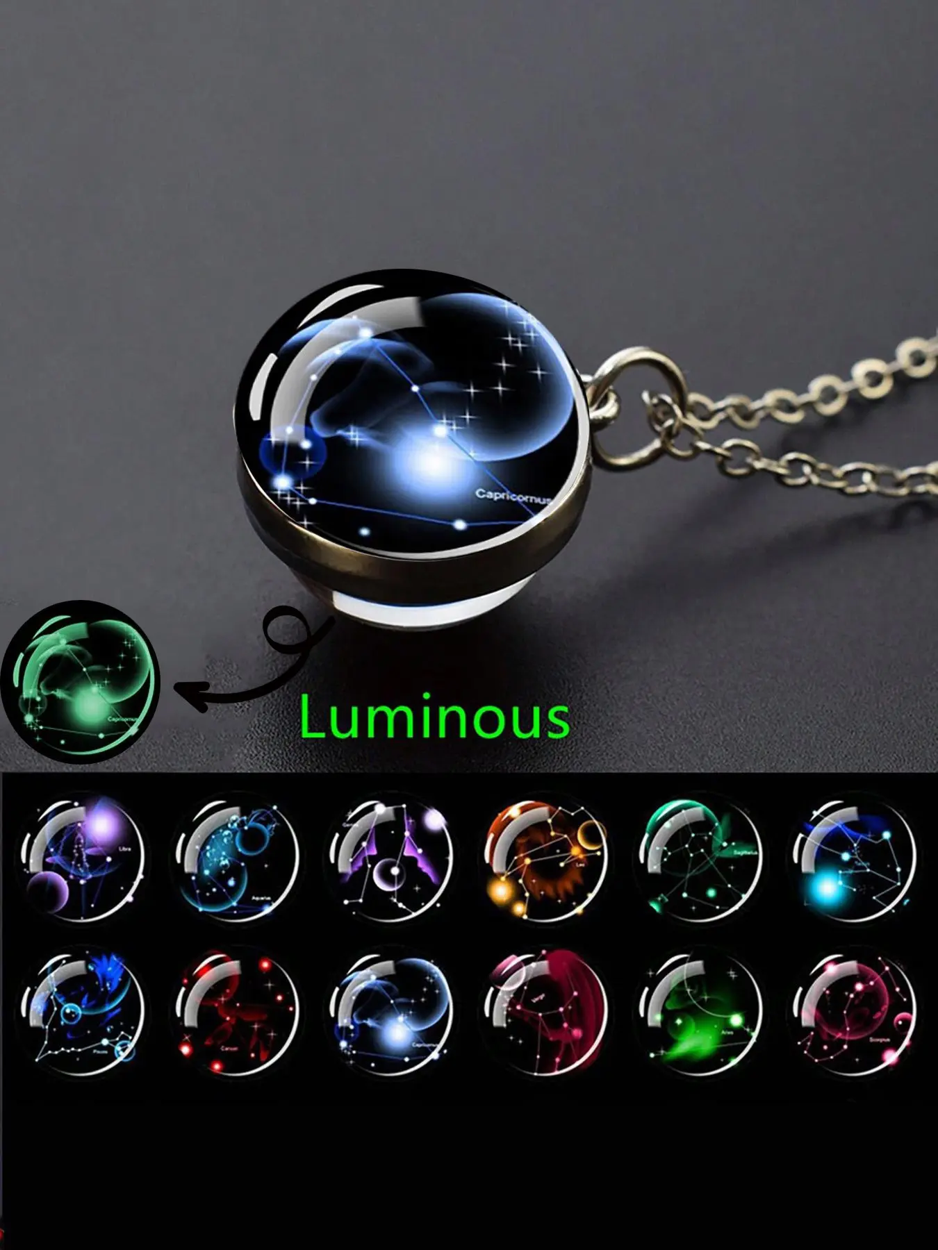 1 Piece Zodiac Celestial Necklace Starry Night Glow Twelve Constellation Glass Ball Pendant Necklace Christmas Gift Glowing Jewelry Trendy Jewelry Jewelry Gifts