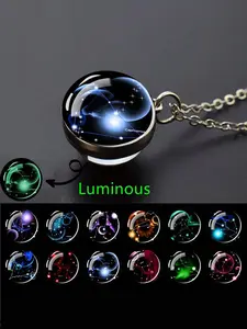 1 Piece Zodiac Necklace Starry Night Glow Twelve Constellation Glass Ball Pendant Necklace Christmas Gift Glowing Jewelry Trendy Jewelry Jewelry Gifts