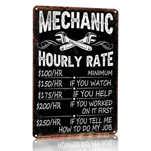 Mechanic Hourly Rate Sign, Vintage Metal Mechanic Shop Sign, Wall Decor for Man Garage, Wall Decor for Mechanic Shop, Home Decor, Wall Metal Plaque
