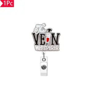 Vein Whisperer Medical Badge Reel, Glitter Finish Nurse Doctor ID Clip, Essential Accessory for Healthcare Professionals & Nurses