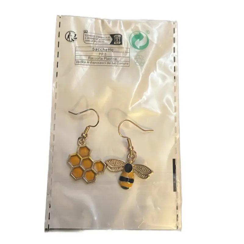 Bee and Honeycomb Earrings - Gold Plated with Enamel Details for Women's Fashion Accessories