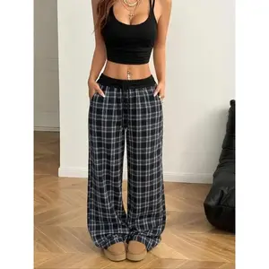 Women's Plaid Print Drawstring Waist Pants, Casual Comfy Trousers for Daily Wear, Ladies Bottoms for Summer（gift） Breathable Womenswear