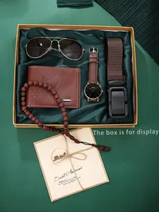 Men's Watch Set with Sunglasses, Belt, Wallet, Beads, Greeting Card, Perfect Gift for Daily Wear, Holidays, Birthdays, Back-To-School Season