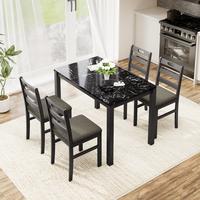 Black Table + 4 Black Chairs with Cushions