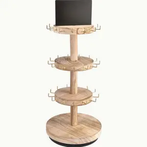 Rotating Jewelry Display Stand, Wooden Necklace Bracelet Holder, Multi-Purpose Desktop Storage Rack, Paulownia Material, Made in China