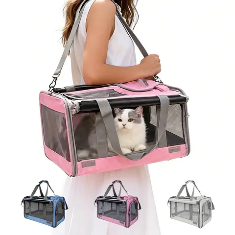 iHubei Soft-Sided Pet Carrier for Cats & Dogs - TSA Approved, Foldable, Ample Space, Breathable Mesh, Privacy Curtains, Adjustable Straps, Top Entry, for Vet Visits, Car Rides, Travel (Fits Large Cats, 2 Kitties)