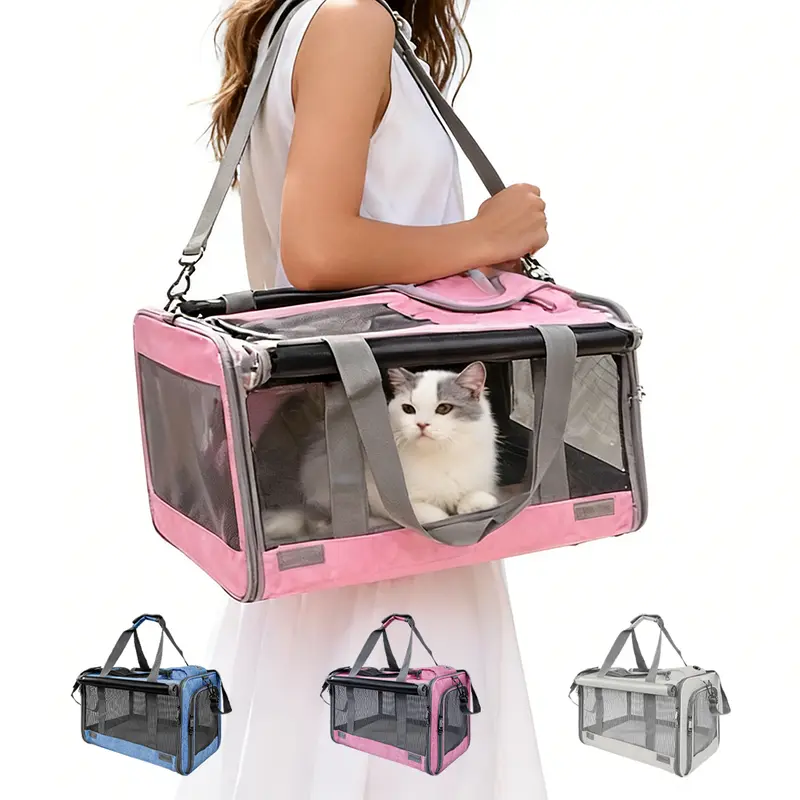 iHubei Soft-Sided Pet Carrier for Cats & Dogs - TSA Approved, Foldable, Ample Space, Breathable Mesh, Privacy Curtains, Adjustable Straps, Top Entry, for Vet Visits, Car Rides, Travel (Fits Large Cats, 2 Kitties)