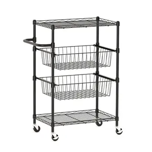 Garvee Heavy Duty 4-Tier Rolling Cart, 110 Lbs Capacity Multi-Purpose Kitchen Utility Cart with Lockable Wheels & Handle Bar, Commercial-Grade Wire Storage Cart for Kitchen, Garage, Restaurant