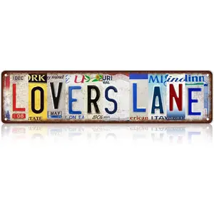Vintage Lovers Lane Wall Decor Street Signs Home Bar Coffee Metal Tin Signs 16 x 4 Inches House Number Plate Hanging Aluminium Print