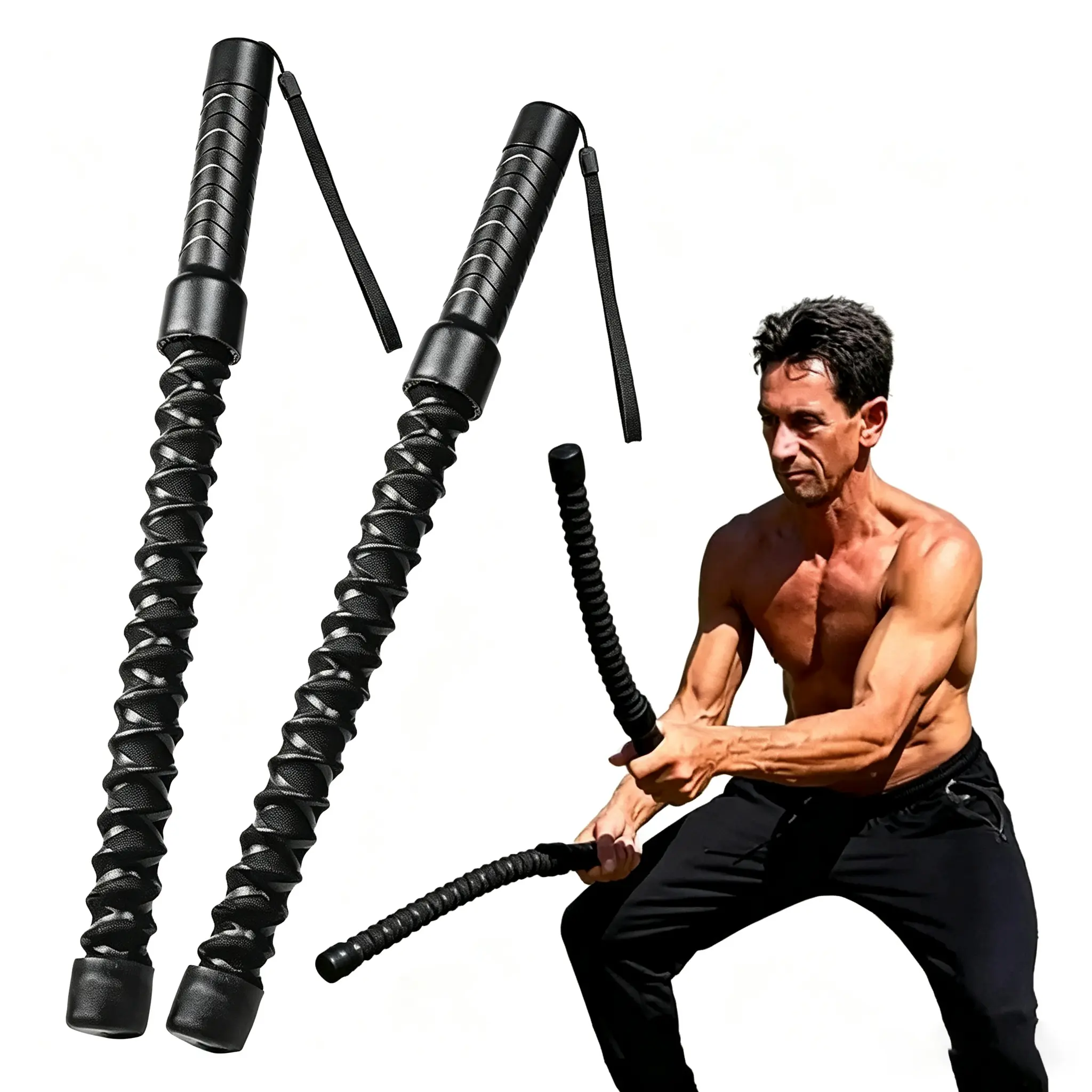 New Upgrade Spring-Coated Cordless Battle Ropes Home Gym Kit, Home Gym Equipment with Integrated Non-Slip Handles & Rubber-Coated Springs for Unisex HIIT, Low-Impact Cardio Training (Indoor/Outdoor Use)