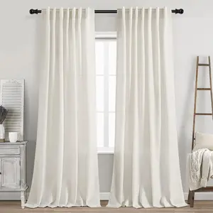 Cream Linen Back Tab Curtains 84 Inch Length for Living Room 2 Panel Set Neutral Modern Farmhouse Window Privacy Semi Sheer Linen Drapes Rustic Pinch Pleated Look Natural Ivory Colored